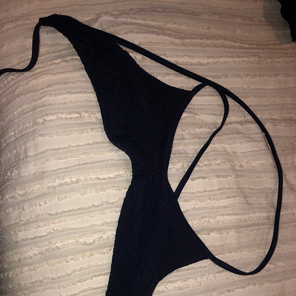 AERIE NAVY PATTERNED BIKINI TOP